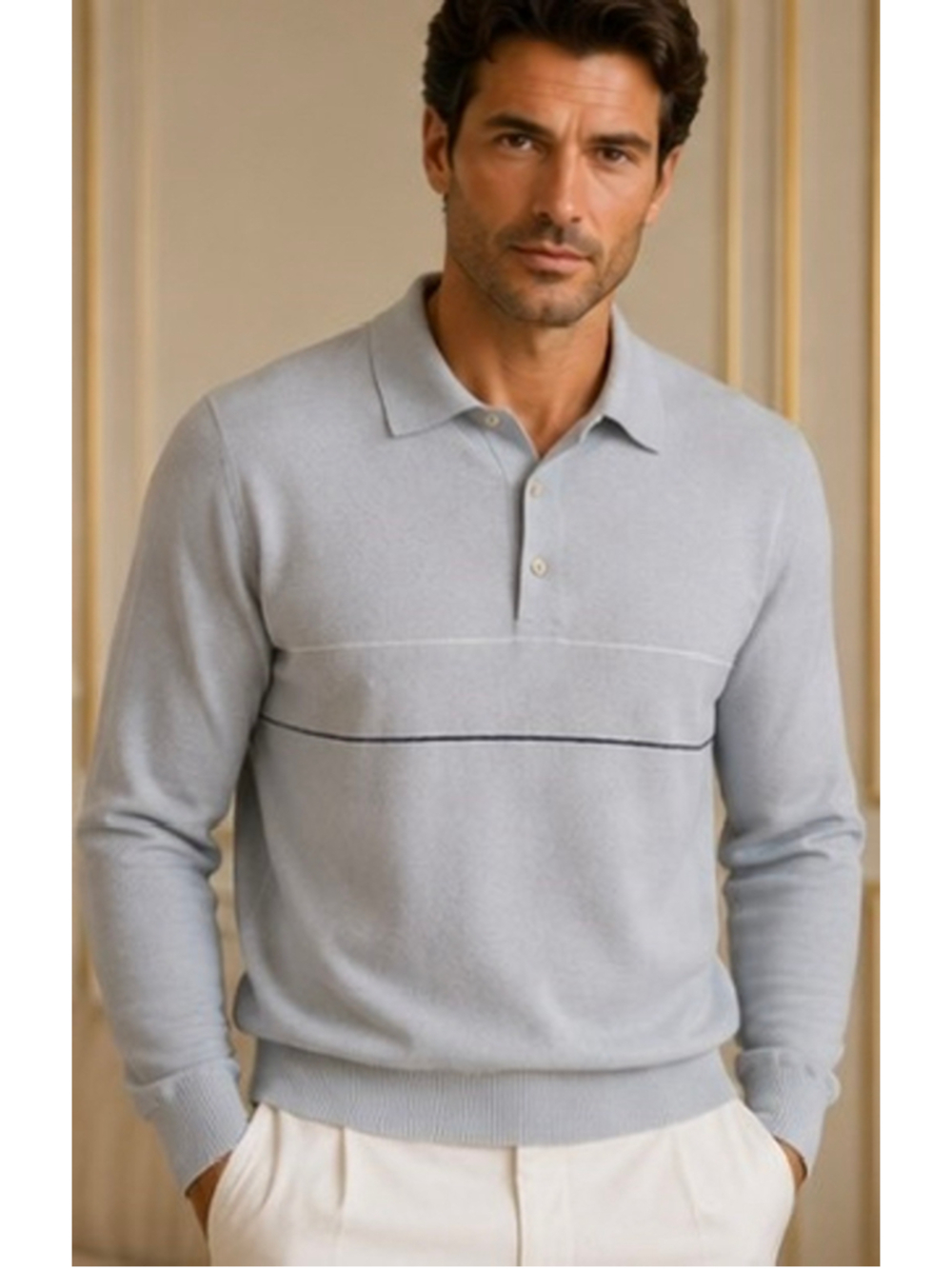 Kiton Merino Wool Polo Shirt, Light Blue, Size XL/52